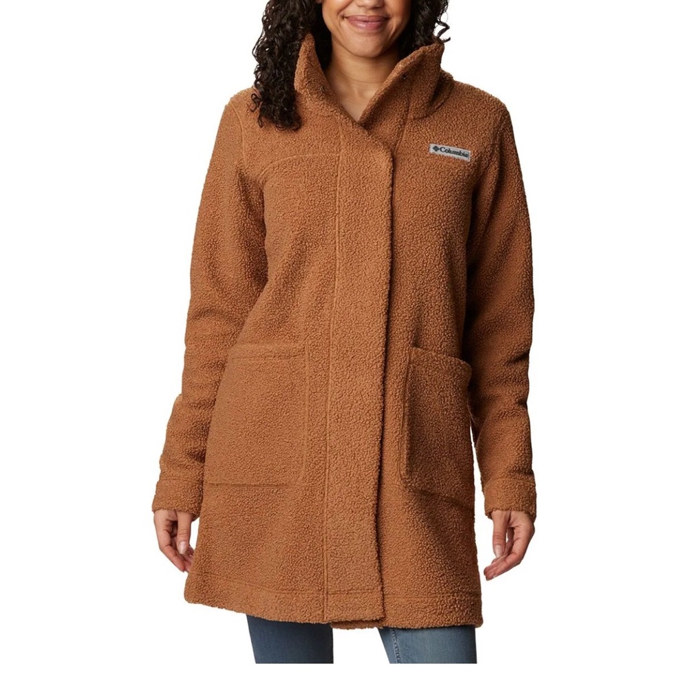 Columbia Women’s Panorama Long Jacket Teddy Sherpa Tan Brown Medium